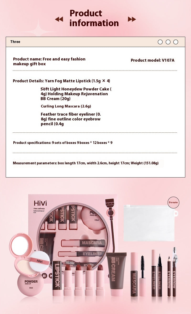 Hivi Makeup Kit - Complete Makeup Set with Lipsticks, BB Cream, Eyeliner, Eyebrow Pencil, Mascara and Powder