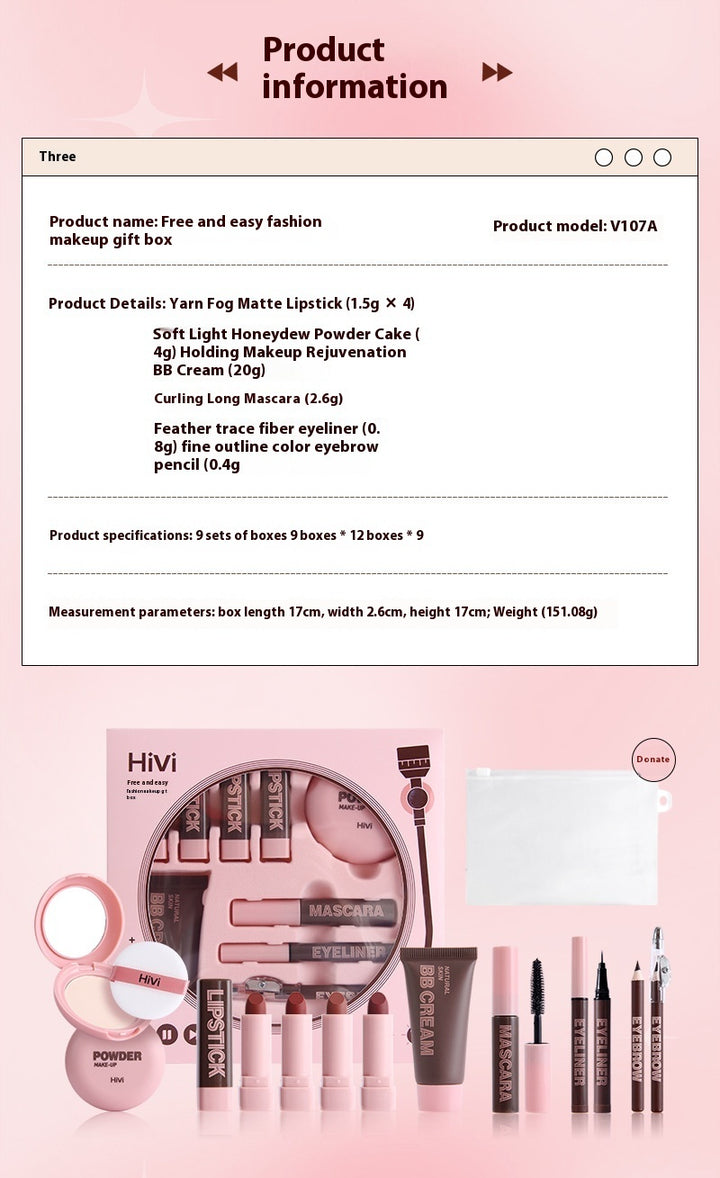 Hivi Makeup Kit - Complete Makeup Set with Lipsticks, BB Cream, Eyeliner, Eyebrow Pencil, Mascara and Powder