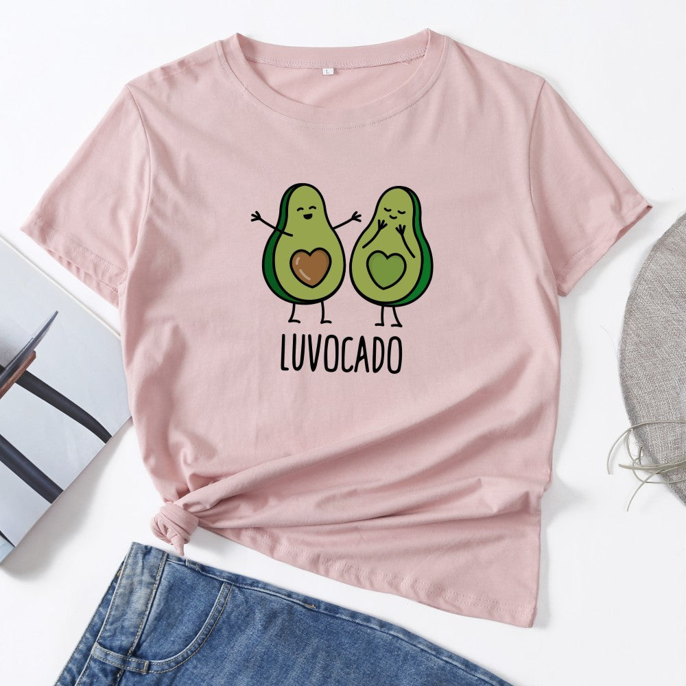 Cute Avocado Print T-Shirt - Short Sleeve, Casual, 100% Cotton