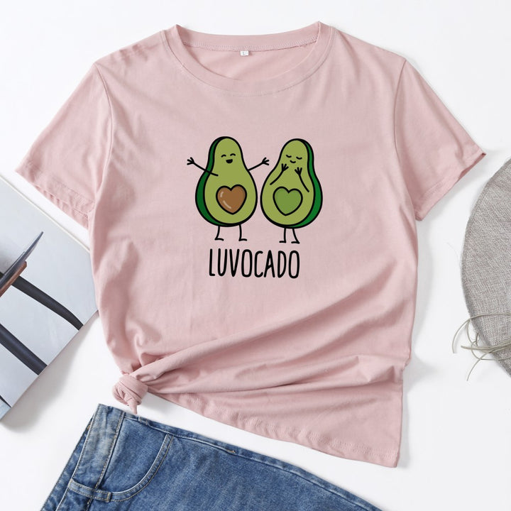 Cute Avocado Print T-Shirt - Short Sleeve, Casual, 100% Cotton