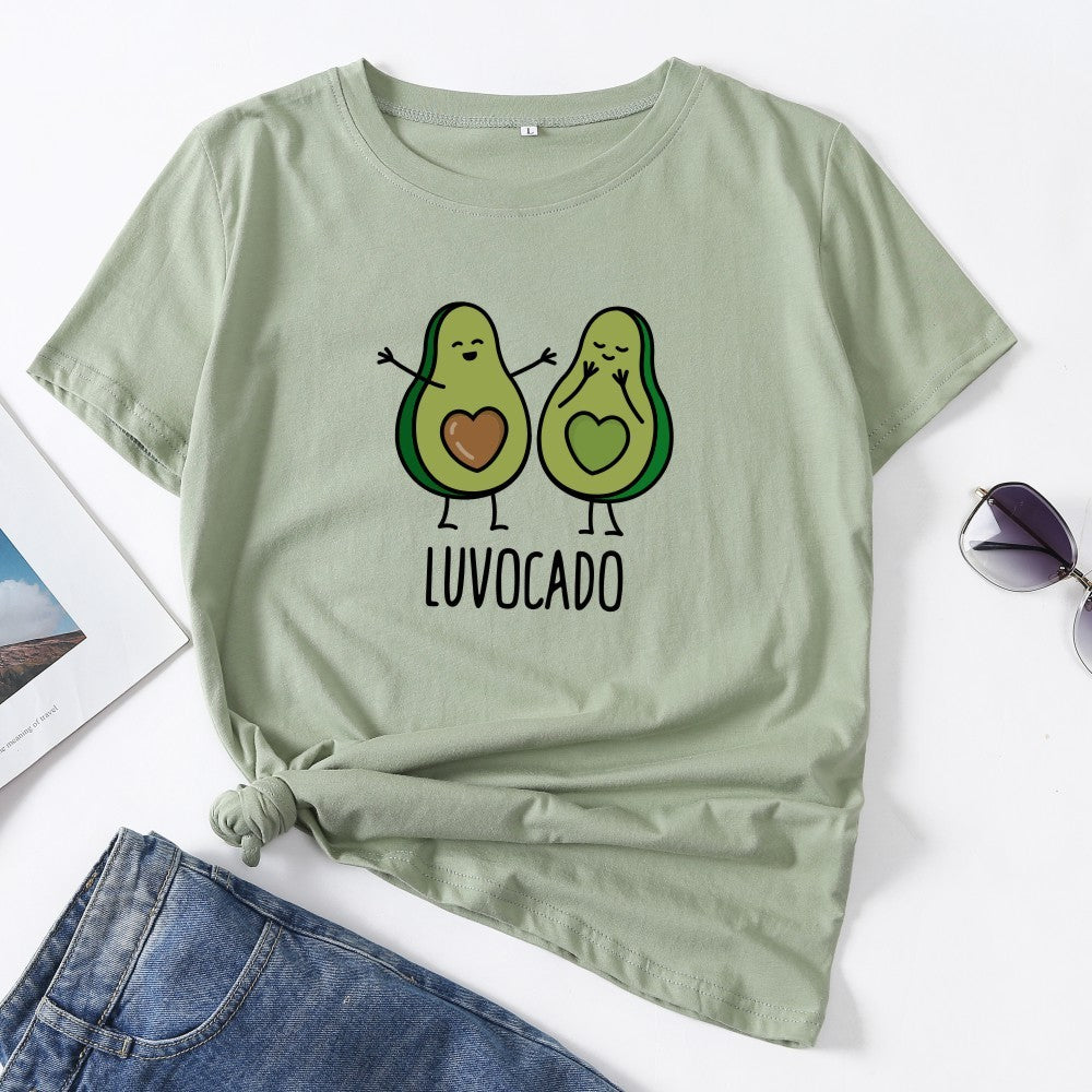 Cute Avocado Print T-Shirt - Short Sleeve, Casual, 100% Cotton