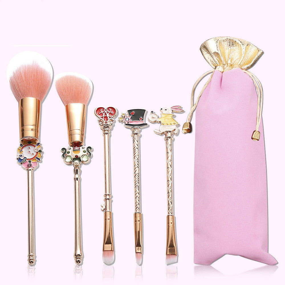 Makeup Brush Set with Fairy Tale Design and Luxurious Satin Pouch