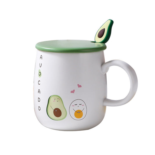 Avocado Lover's Mug - Creative Design with Lid & Spoon - 400ml