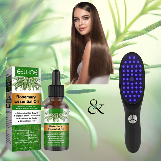 LED Scalp Massager Comb and Rosemary Oil Set