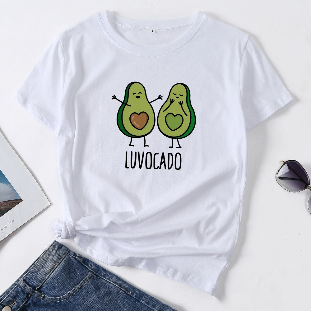 Cute Avocado Print T-Shirt - Short Sleeve, Casual, 100% Cotton