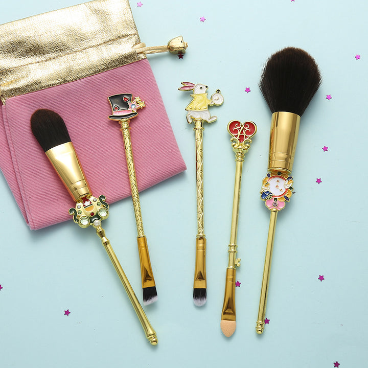 Makeup Brush Set with Fairy Tale Design and Luxurious Satin Pouch