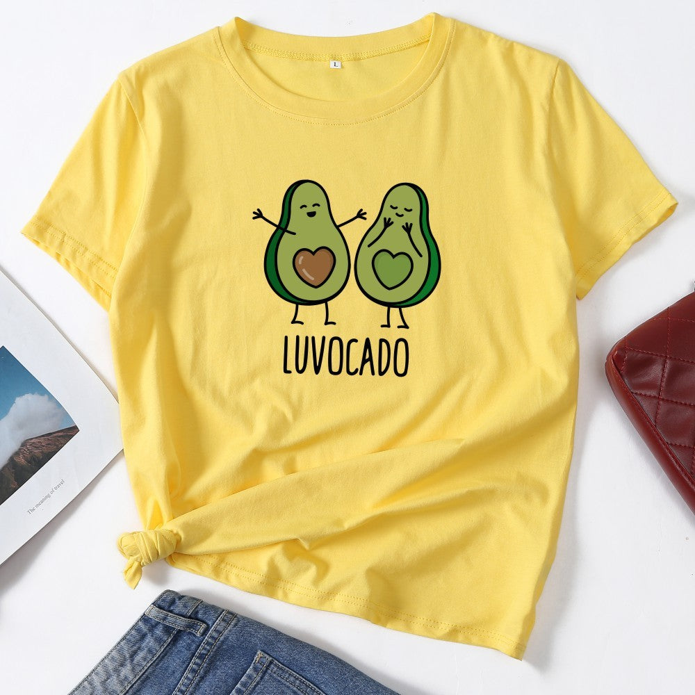 Cute Avocado Print T-Shirt - Short Sleeve, Casual, 100% Cotton