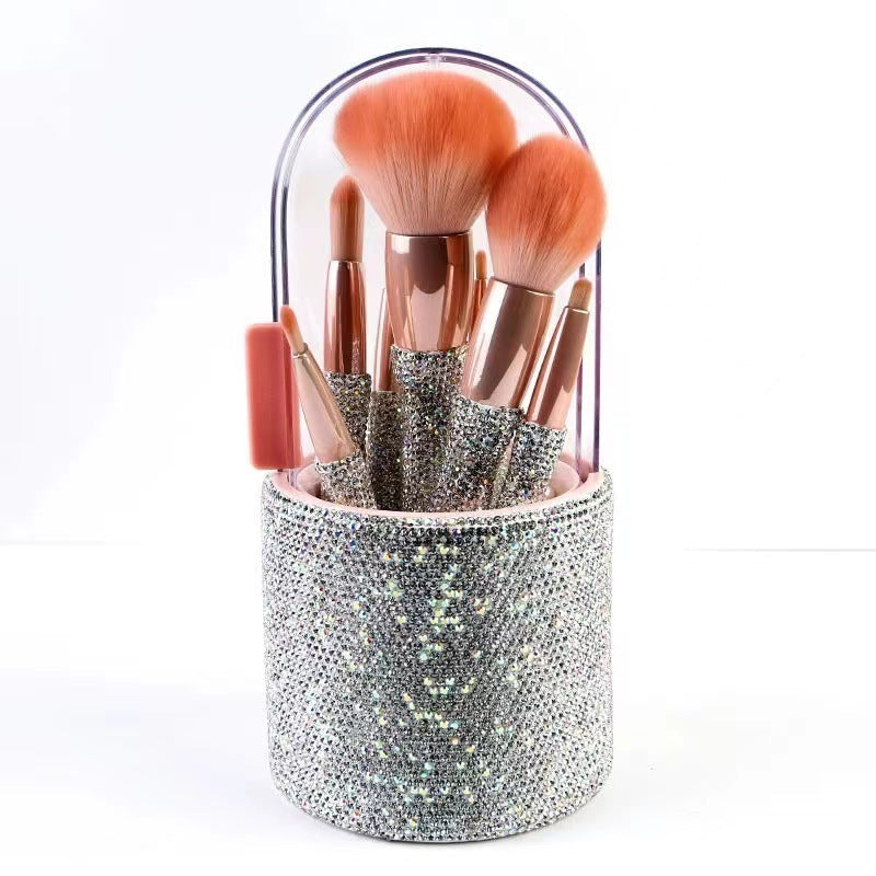 8 Piece Makeup Brush Set with Rhinestone Handles and Case - Perfect for Everyday Use