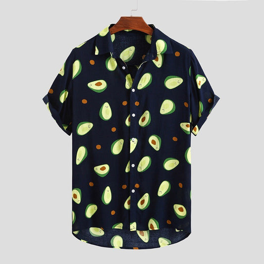 Trendy Avocado Pattern Beach Shirt - Lightweight & Breathable