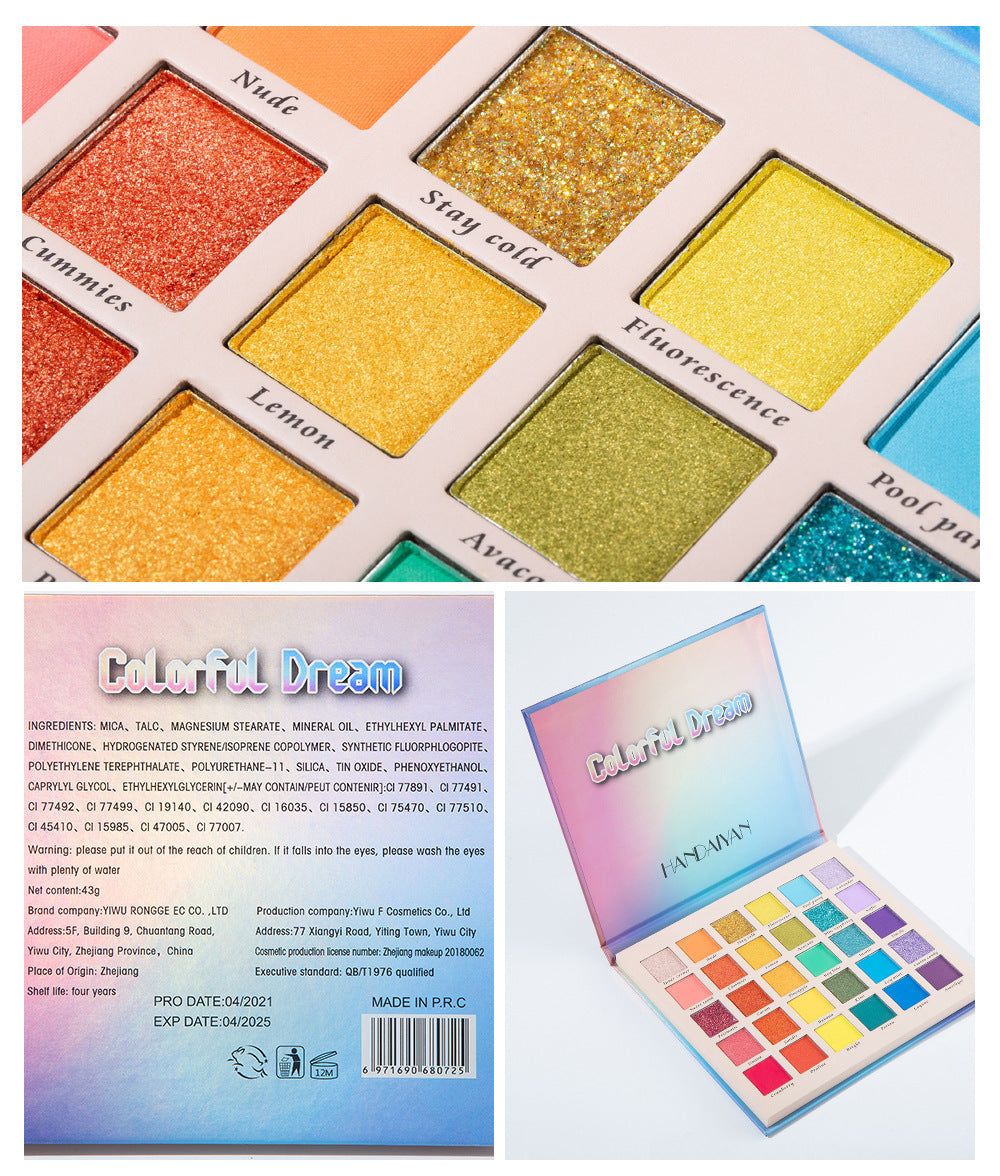 Handayan Colorful Dream Eyeshadow Palette - 30 Vibrant Shades for All-Day Wear