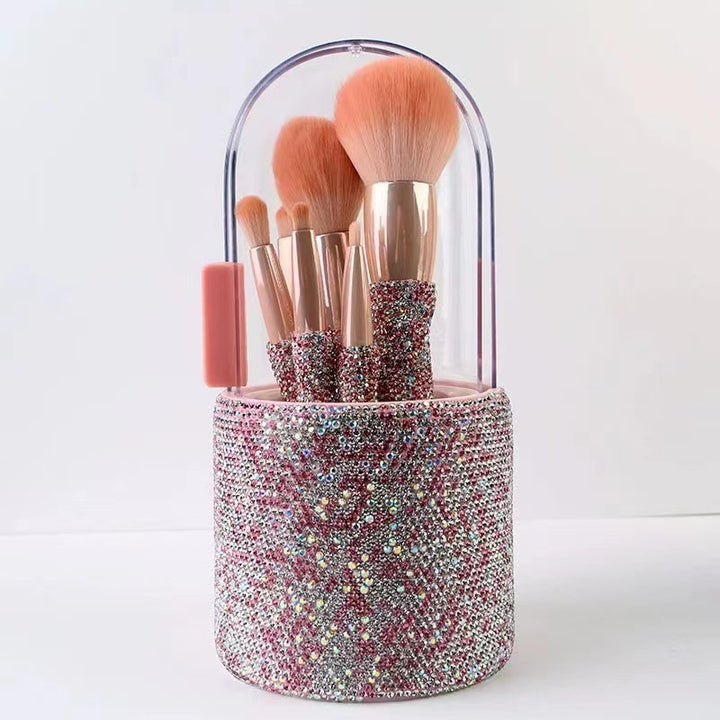 8 Piece Makeup Brush Set with Rhinestone Handles and Case - Perfect for Everyday Use