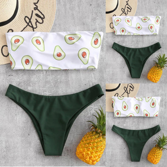 Avocado Print Strapless Swimsuit