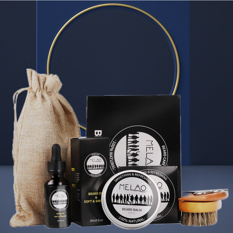 Beard Care Set with Beard Oil, Balm, Brush, Comb & Scissors