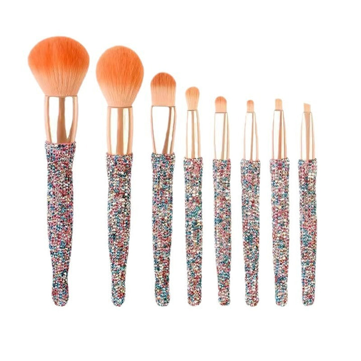 8 Piece Makeup Brush Set with Rhinestone Handles and Case - Perfect for Everyday Use