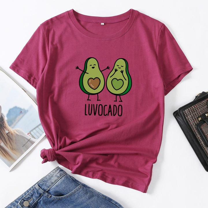 Cute Avocado Print T-Shirt - Short Sleeve, Casual, 100% Cotton