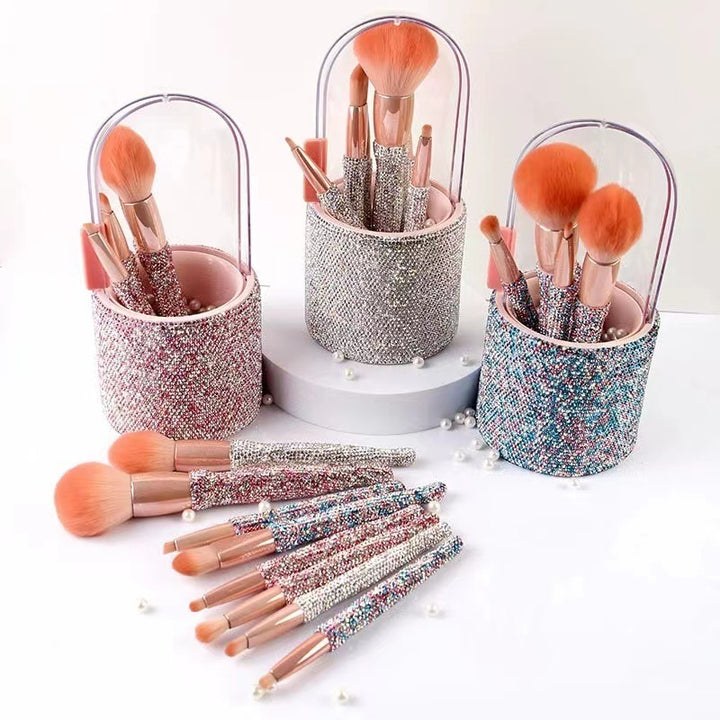 8 Piece Makeup Brush Set with Rhinestone Handles and Case - Perfect for Everyday Use