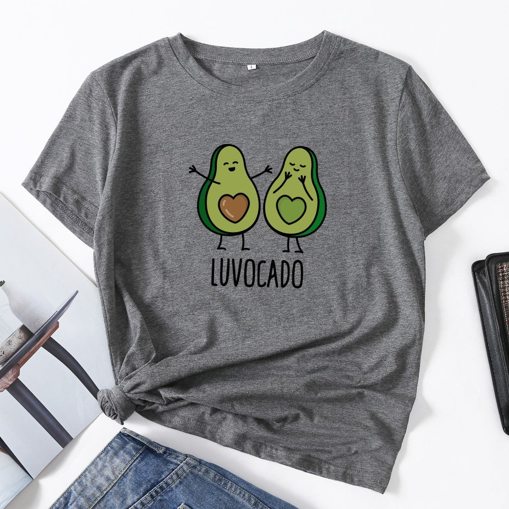 Cute Avocado Print T-Shirt - Short Sleeve, Casual, 100% Cotton