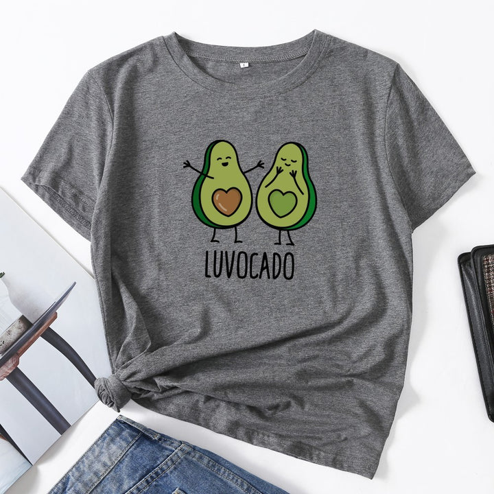 Cute Avocado Print T-Shirt - Short Sleeve, Casual, 100% Cotton