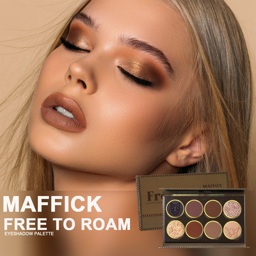 Maffick Free to Roam Eyeshadow Palette - 8 Shades Warm Bronze Glitter Makeup