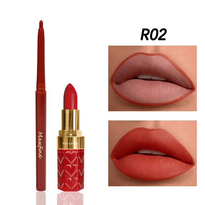 Maxfine Matte Lipstick and Lip Liner Pencil Set - Long-Lasting, Vibrant Color