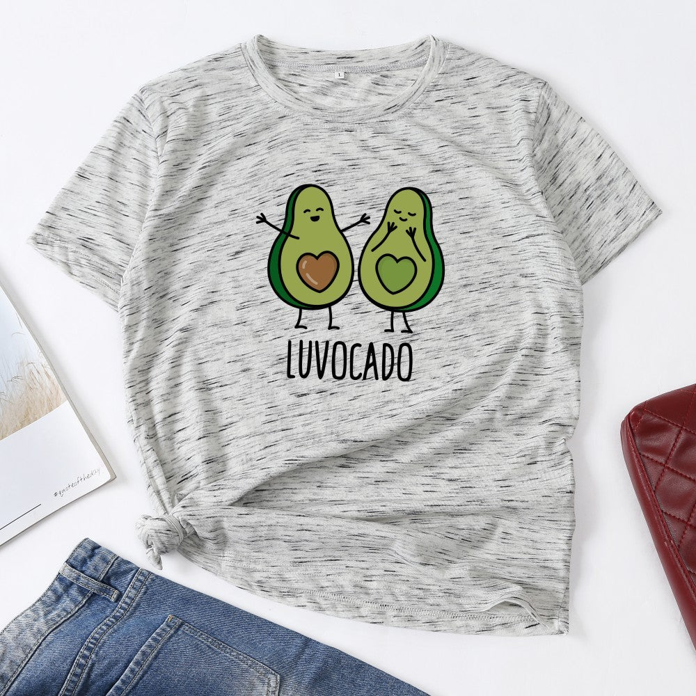 Cute Avocado Print T-Shirt - Short Sleeve, Casual, 100% Cotton