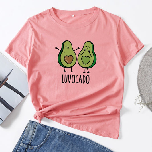 Cute Avocado Print T-Shirt - Short Sleeve, Casual, 100% Cotton