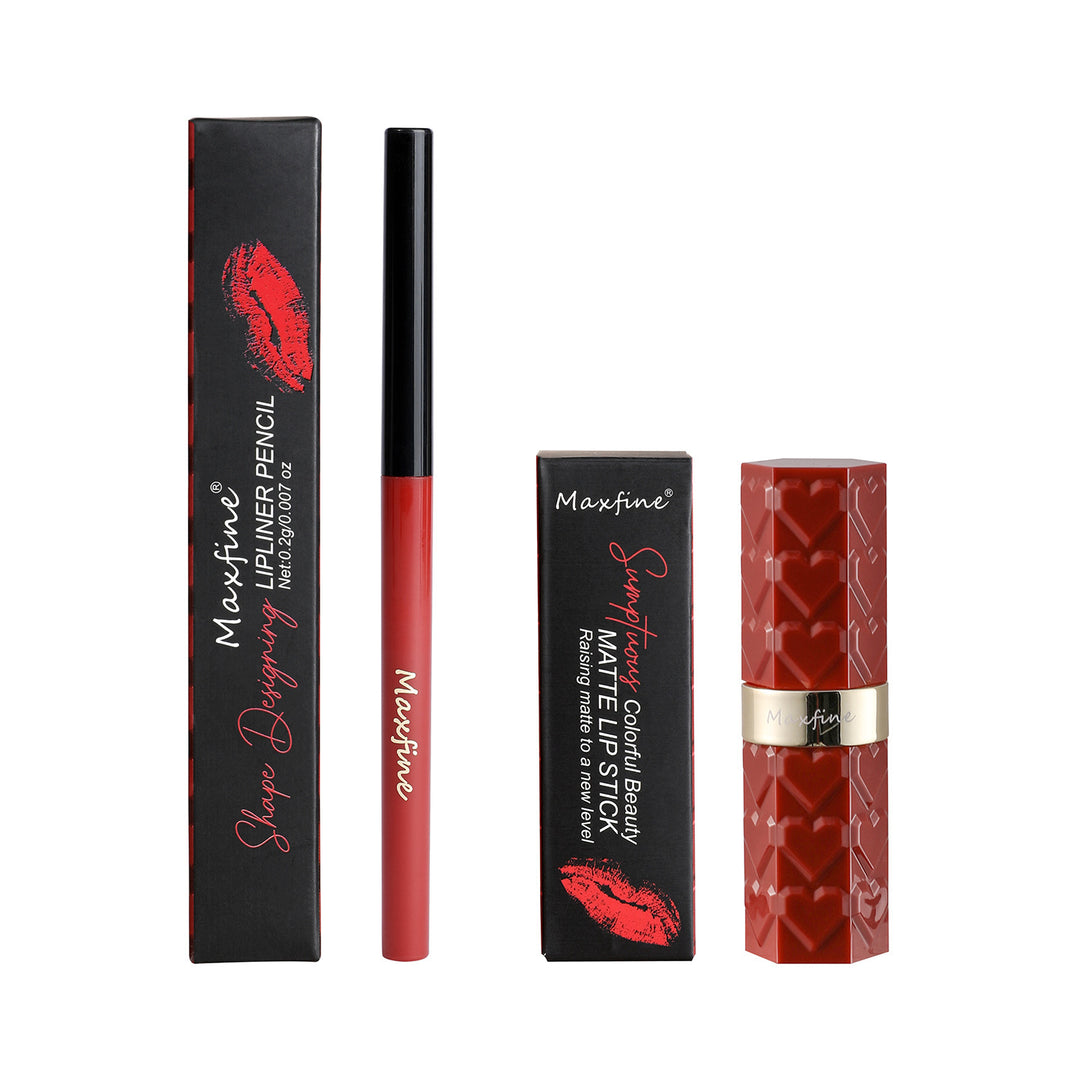 Maxfine Matte Lipstick and Lip Liner Pencil Set - Long-Lasting, Vibrant Color