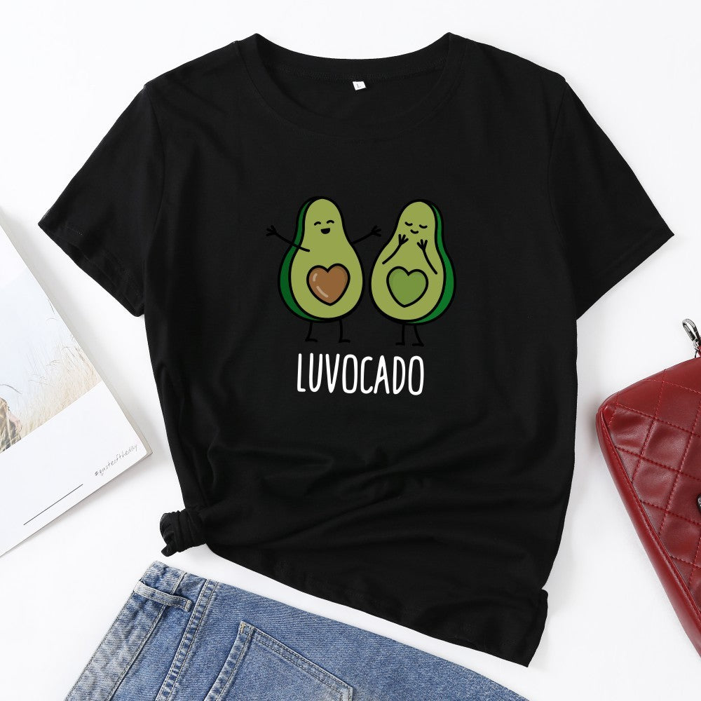 Cute Avocado Print T-Shirt - Short Sleeve, Casual, 100% Cotton