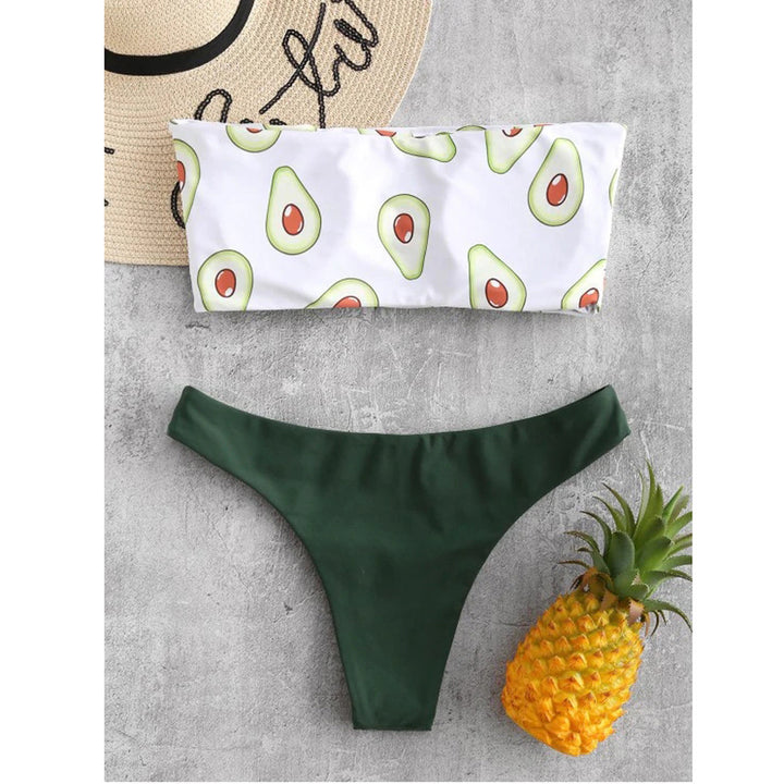 Avocado Print Strapless Swimsuit