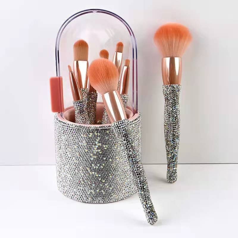 8 Piece Makeup Brush Set with Rhinestone Handles and Case - Perfect for Everyday Use