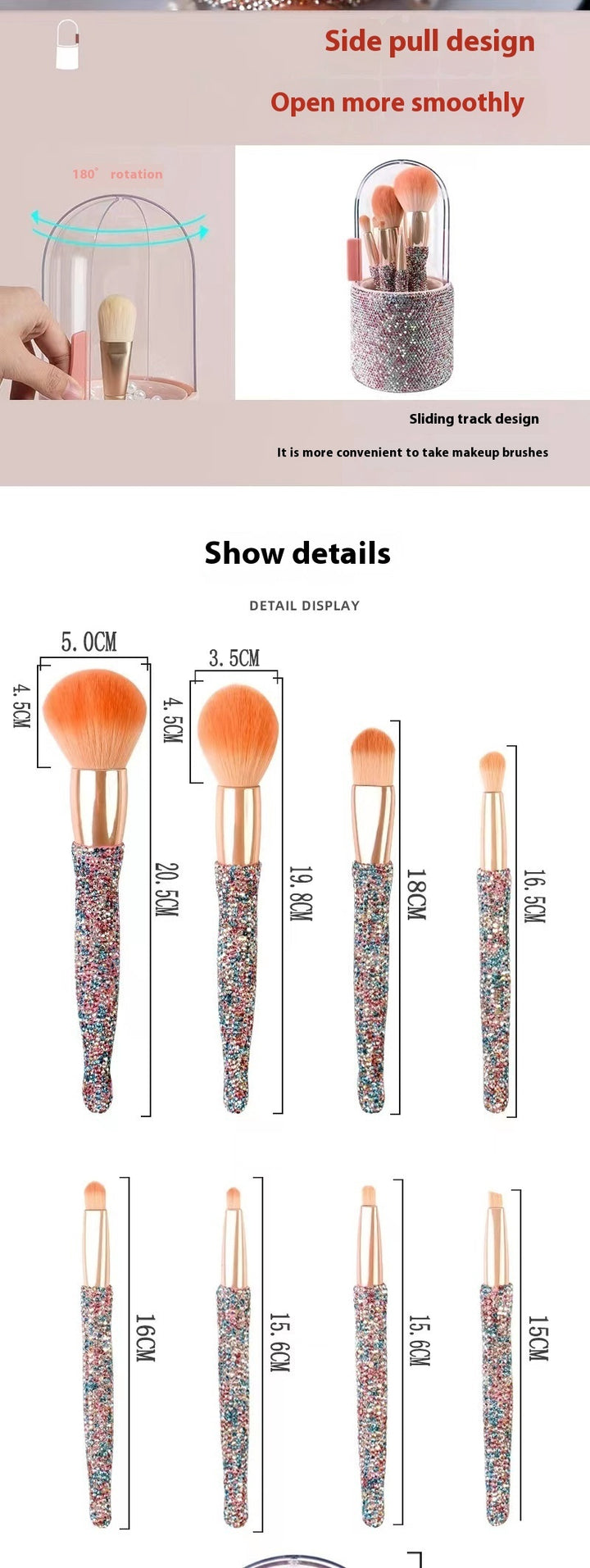 8 Piece Makeup Brush Set with Rhinestone Handles and Case - Perfect for Everyday Use