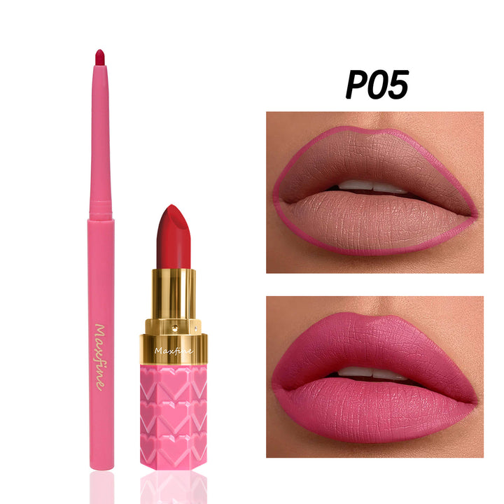 Maxfine Matte Lipstick and Lip Liner Pencil Set - Long-Lasting, Vibrant Color